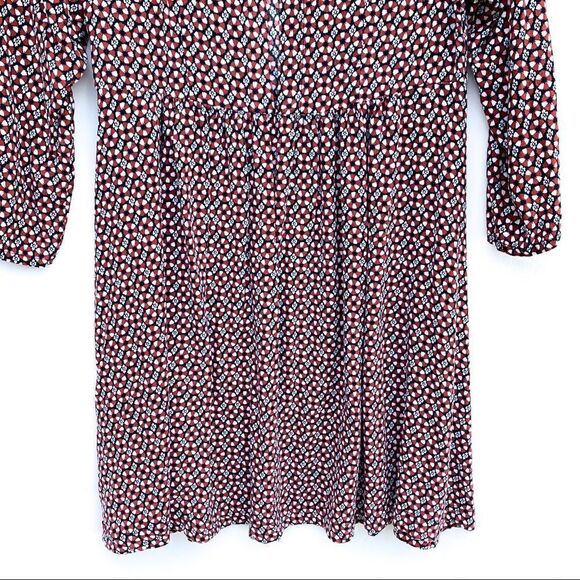 H&M Rust Navy Floral Print 3/4 Sleeve Dress - Picture 12 of 12
